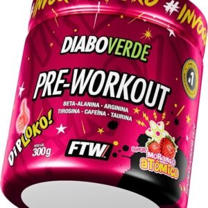 FTW Pré-Treino Diabo Verde Diploko em Pó com Cafeína, Aminoácidos Beta‑Alanina e Arginina para Treinos e Atividades Físicas - Pote 300 g (Morango Atômico)