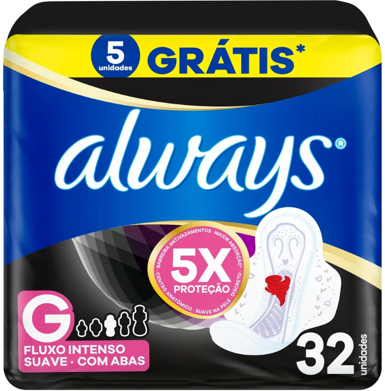Absorvente Always Noturno Cobertura Suave com Abas Fluxo Intenso G 32 Unidades