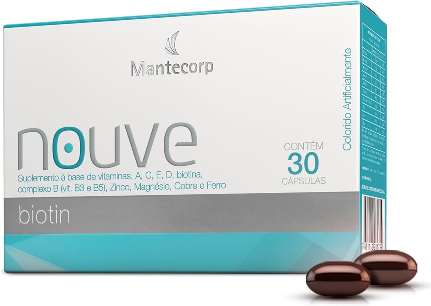 MANTECORP – Nutracêutico Nouve Biotin – Unhas Mais Resistentes, Reduz Queda Capilar, Fortalece Fios – Biotina, Benefícios Duradouros – 30 Cápsulas